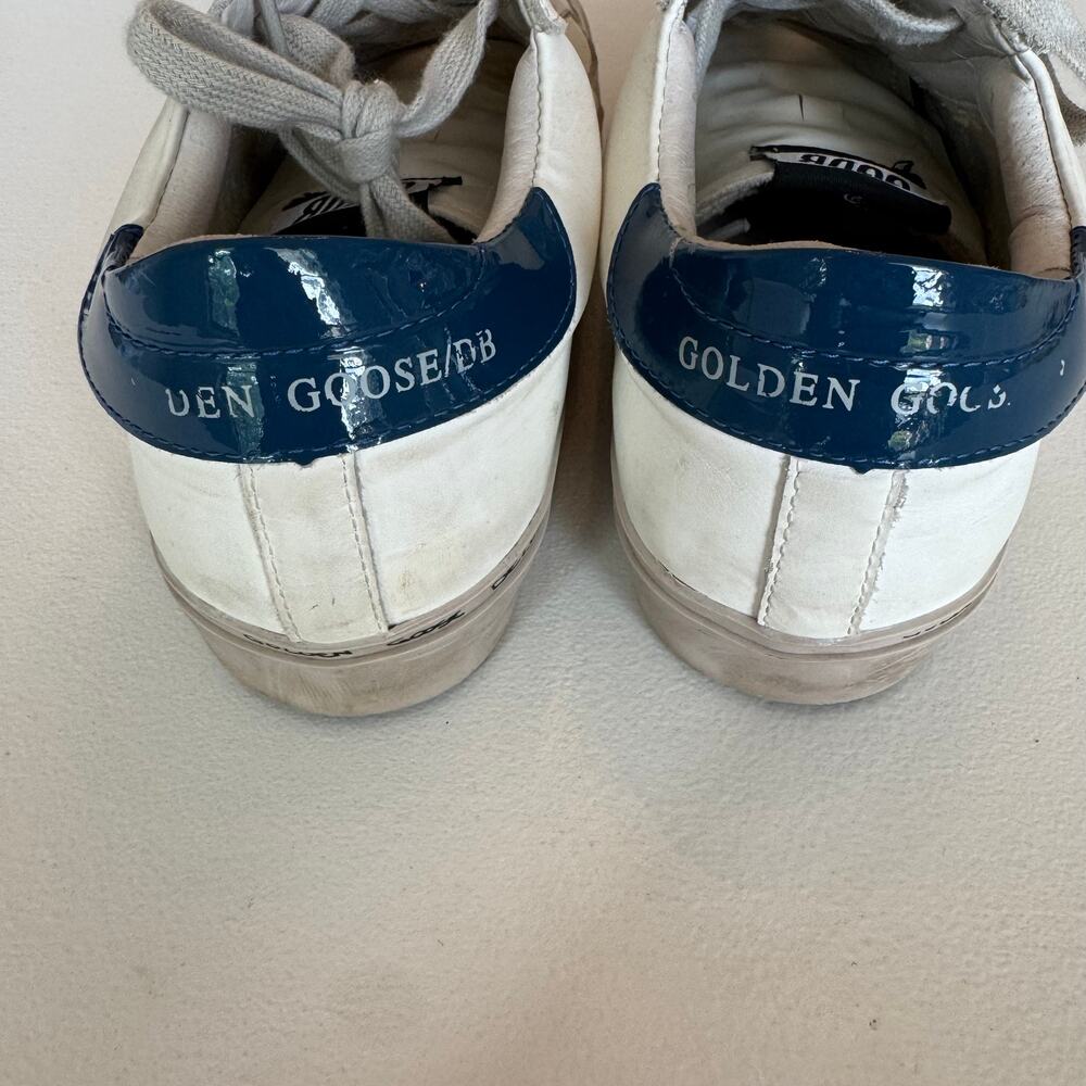 Golden Goose Hi Star Sneakers Womens EU 38 White Leather Glitter Star Blue Heel - Picture 8 of 15